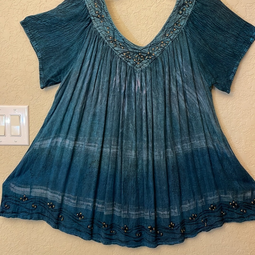 Teal Embroidered Women's Top